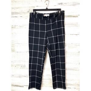 Jude Connally Womens M Black White Plaid Stretch Knit Pull On Ankle Pants Casual